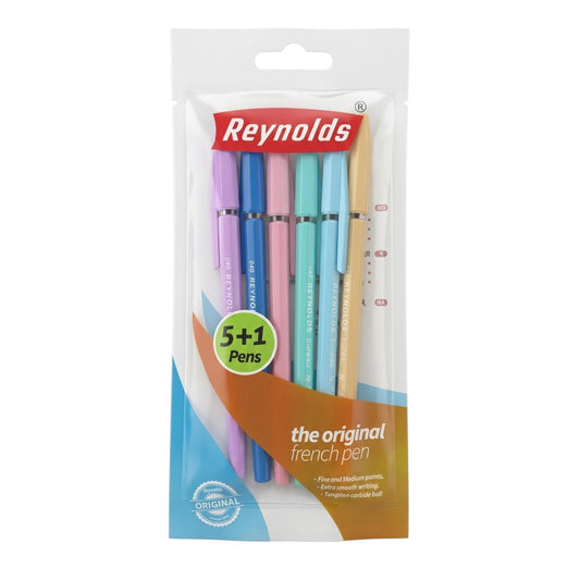 Reynolds 040 – Pack of 6 - Pastel Colors - (Blue Ink Color)
