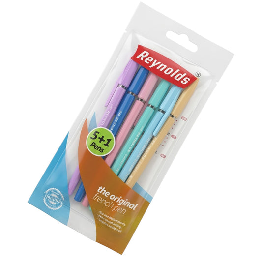 Reynolds 040 – Pack of 6 - Pastel Colors - (Blue Ink Color)