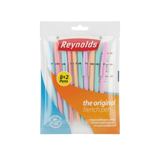 Reynolds 040 – Pack of 10 - Pastel Colors - (Blue Ink Color)