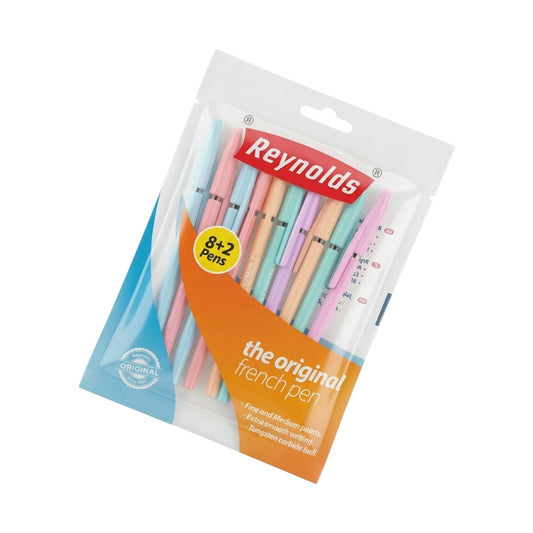 Reynolds 040 – Pack of 10 - Pastel Colors - (Blue Ink Color)