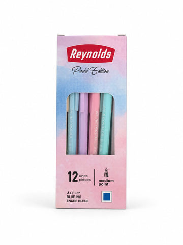 Reynolds 040 – Pack of 12 - Pastel Colors - (Blue Ink Color)